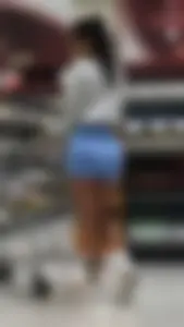 Latina Lady Lumps in blue spandex shorts