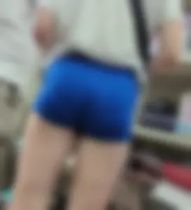 Redhead in tight blue shorts (VPL certified)