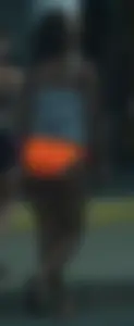 Nice thick black booty in orange bikini bottom