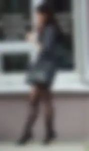 Smoking girl with perfect hot legs in black pantyhose street creepshots
