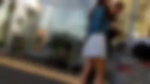 Guy grabbing his girlfriend in a skirt with hot legs street creepshots