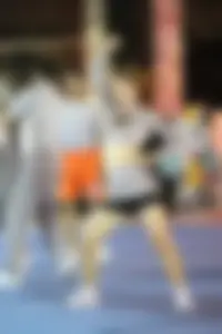 Bunch of athletic Thai cheerleaders at a competition