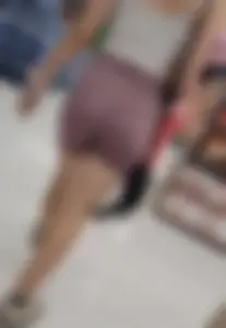 Cute butt Blonde VPL at Wal-Mart in pink biker shorts (OC)