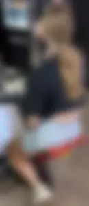 Hot blonde in gym just to show off her tight ass in blue shorts