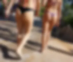 Two nice asses in thong bikinis at a Disney waterpark
