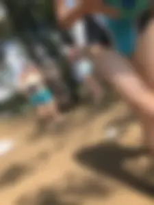 Wet Girls in Swimsuits Walking Towards Water at a Lake Beach Photo Series