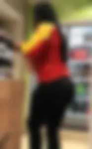 Convenience store employee with a sexy big ass in leggings
