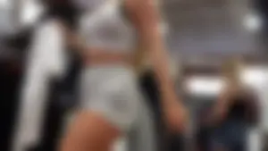 Big booty blonde babe shopping in tiny shorts