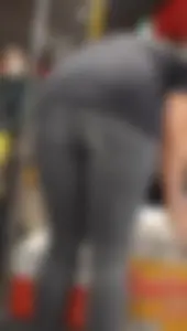 Slim clerk in tight grey jeans