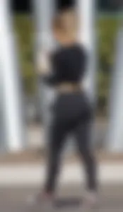 Sexy ass blonde in the parking lot in leggings with amazing body