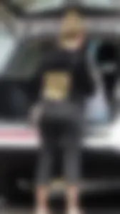 Juicy blonde booty in black leggings
