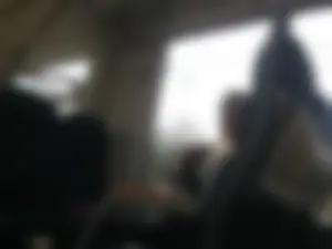 Impossible candid bespectacled cutie with giant boobs sitting in a public train creepshots