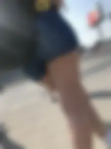 Muscular Legs And Butt in Denim Shorts - Street Creepshots Gallery on a Crosswalk