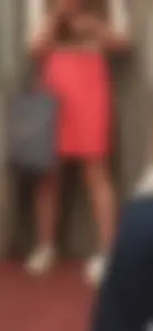 Sexy Legs of a Candid Girl in a Blouse And a Red Skirt Subway Train Creepshots