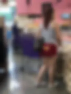 Latina with big booty in red shorts doesn't care about Rona
