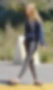 Skinny Arizona State University blonde college girl in grey leggings