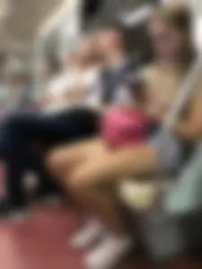 Cute Girl in Denim Mini Shorts with Skinny Legs in Subway Train Candid