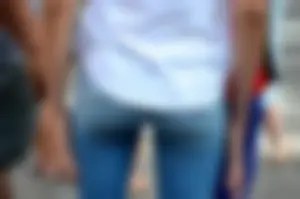Hot blonde teen in tight jeans