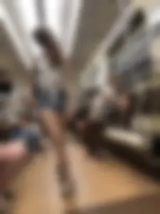 Cute And Slightly Awkward Tall Teen Girl in a Top and Denim Shorts Subway Train Candid Photos