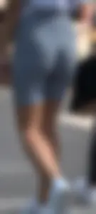 Sexy blonde in tight grey leggings shorts. Insane wedgie and vtl
