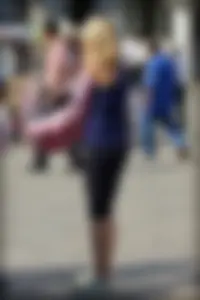 Blonde girl with a nice ass and vpl in leggings