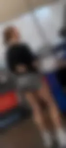 Unbelievable peach in grey spandex shorts