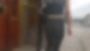 Sexy skinny brunette teen in see thru leggings with a black thong on