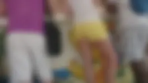 Milf in yellow shorts with vpl and a wedgie