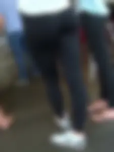 Two cute teens in a cafe creepshots gallery, leggings on both of them