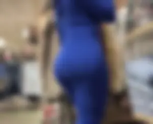 Thick mesmerizing ebony in a tight blue one piece