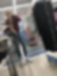 Cute Blonde Girl in Tight Blue Jeans Store Candid