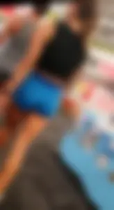 Teen in blue spandex shorts