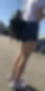 Cute Gilr with Thin Legs in Blue Denim Shorts Street Creepshots Gallery