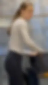 Skinny And Tight College Girl In Blue Leggings Bends Over For Me (Upshots)
