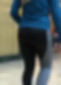 Blonde at the mall in leggings with a nice ass