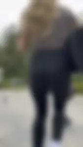 Blonde College Girl In Leggings Girl Keeps Touching Her Booty