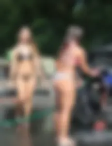 Thick sexy cutie washing motorcycles in sexy thong bikini with big booty