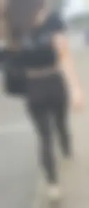 Sexy skinny brunette teen in see thru leggings with a black thong on