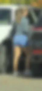 (OC) Sexy blonde in blue short shorts gif