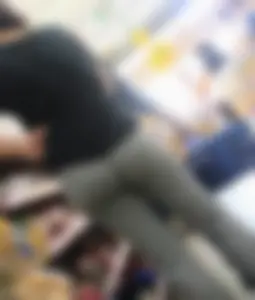 Milf with round and tight butt in gray leggings