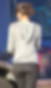 Skinny teen in leggings with vpl in the parking lot