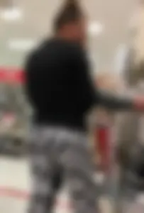Black and white patterned leggings booty on cute girl at Target