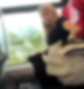 Hot busty blonde on train