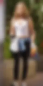 Beautiful babe out walking in leggings and showing some cleavage of her perfect tits