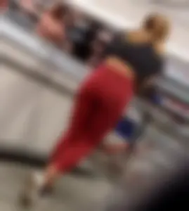 Sexy Slim Blonde Shopping in Red Leggings