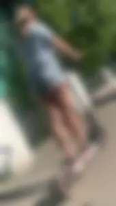 Girl in Jean Shorts Riding a Scooter Street Creepshots, Nice Chunky Legs