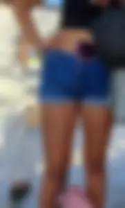 Sexy Candid Chick in a Top And Jean Shorts at the Public Train Station Creepshots