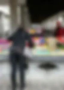Milf in Boots abs Tights Bend Over at the Street Market