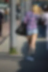 Hot ass blonde in short denim shorts showing some ass cheeks