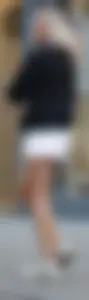 Blonde with large ass in loose lycra pants & hot blonde girl in short denim skirt